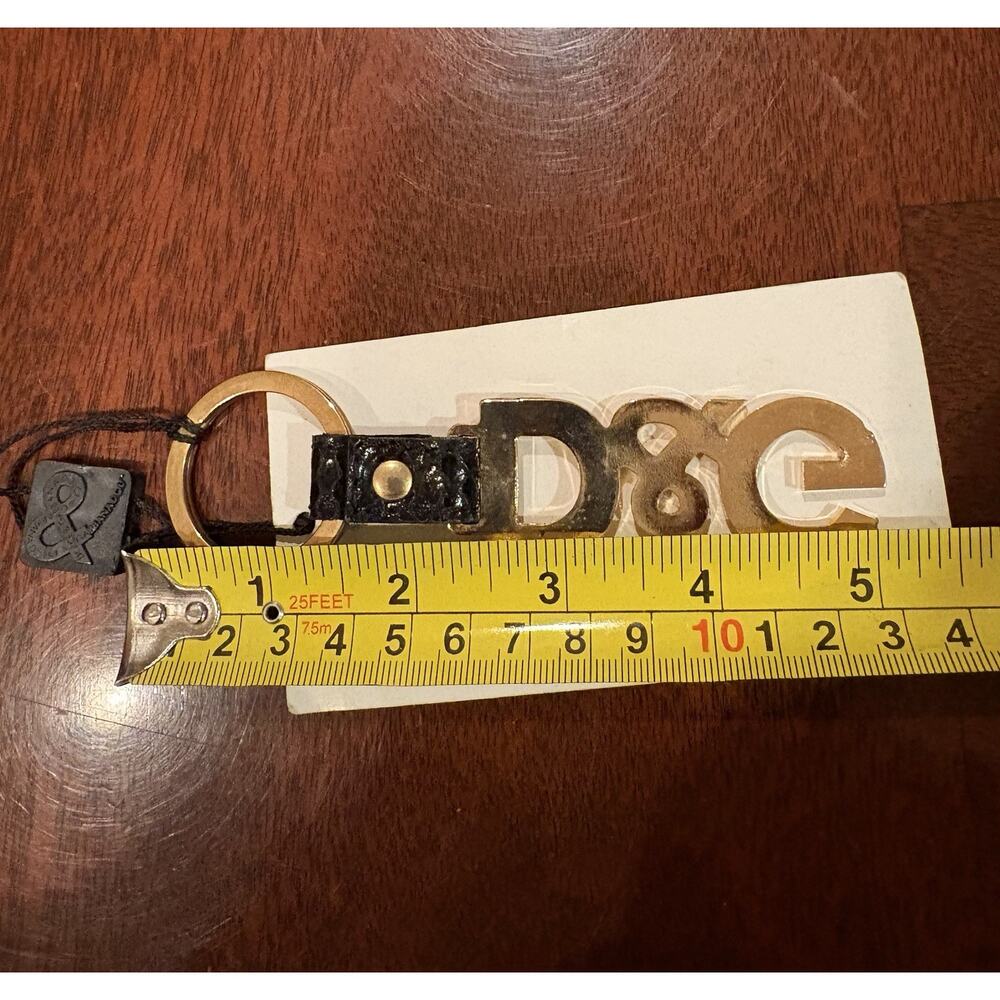 Dolce & Gabbana D&G Gold Tone Logo Keychain Key Ring Black Leather Italy NWT Lux - Picture 3 of 5